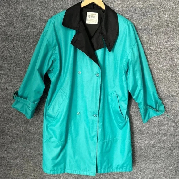 Vintage London Fog Trench Coat Womens L / 14 Teal Bold Double Breasted Jacket - Picture 2 of 16